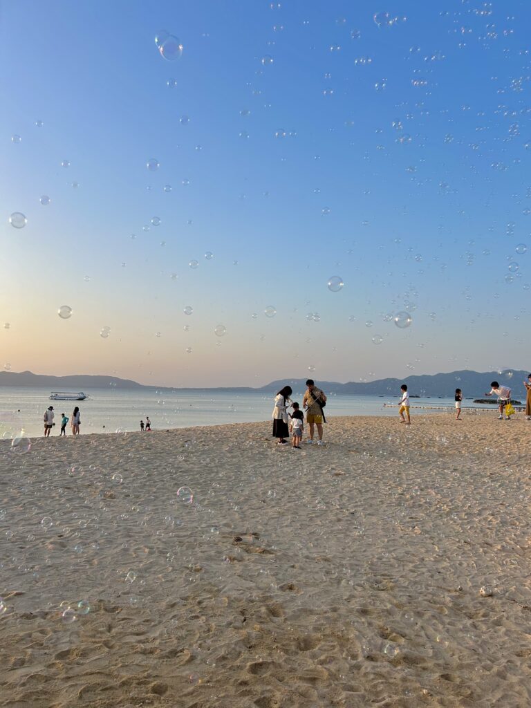 Sunset at Fusaki Beach with bubbles